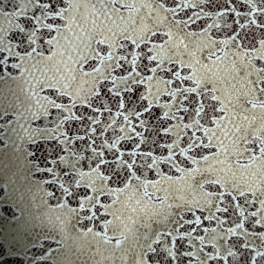 Vintage Lace Overlay Midi Dress Beige Brown Floral Short‎ Sleeve Formal Size 10 - Picture 13 of 13